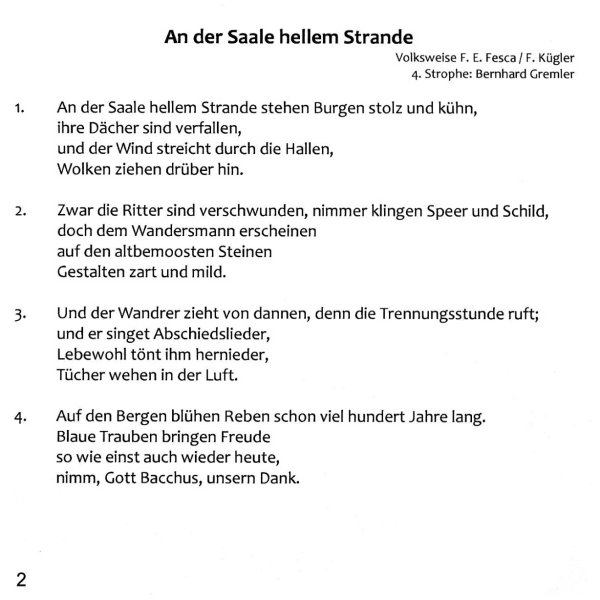 CD Weinverein Lied / Volksweise 'An der Saale hellem Strande'